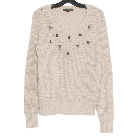 Tommy Bahama Sweater Boho Cottage Minimalist Embellished Floral Wool Blend Small - Picture 1 of 6